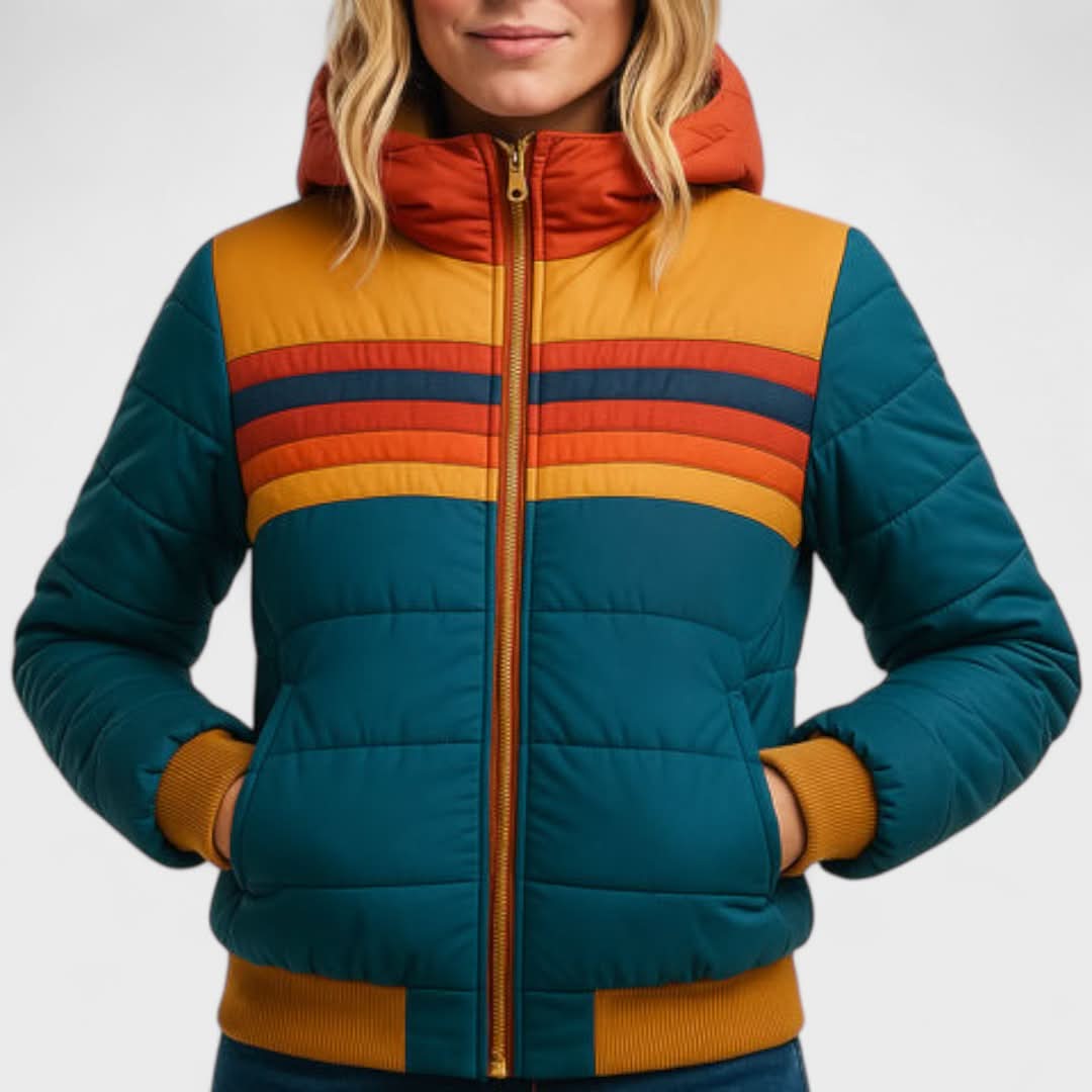 Striped Hooded Zip Front Puffer Jacket 10