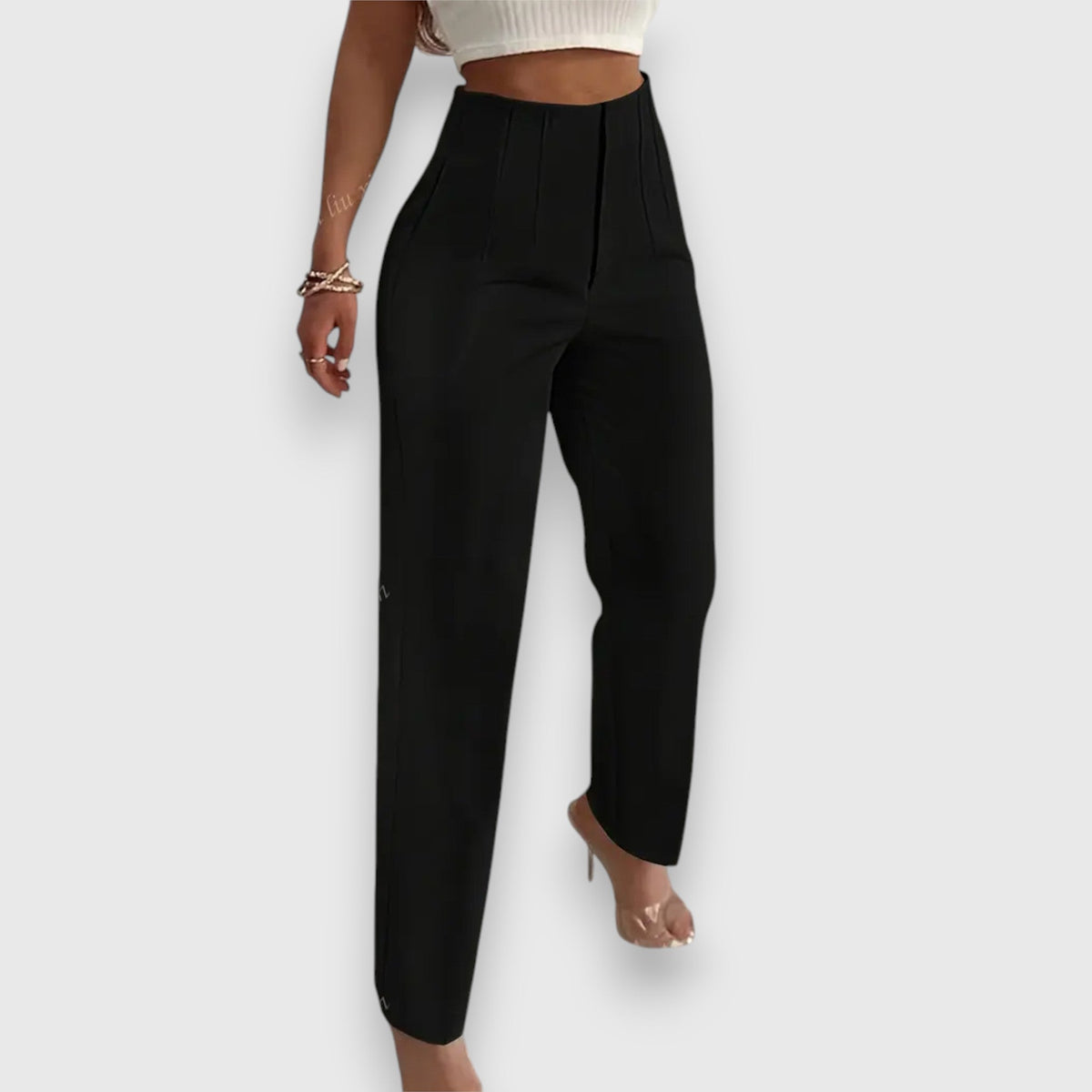 High Waist Pleated Front Tapered Trousers 3