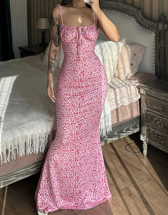 Sleeveless Lace Up Backless Floral Dress - View 3