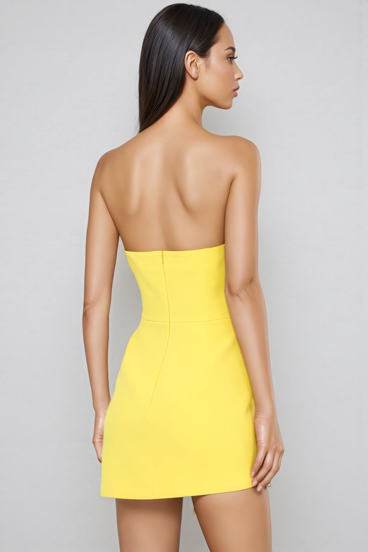 Strapless Deep V-Neck Crystal Floral Applique Bodycon Mini Dress - View 3
