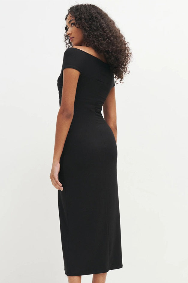 Off Shoulder Ruched Rosette Knit Bodycon Cocktail Dress - View 7