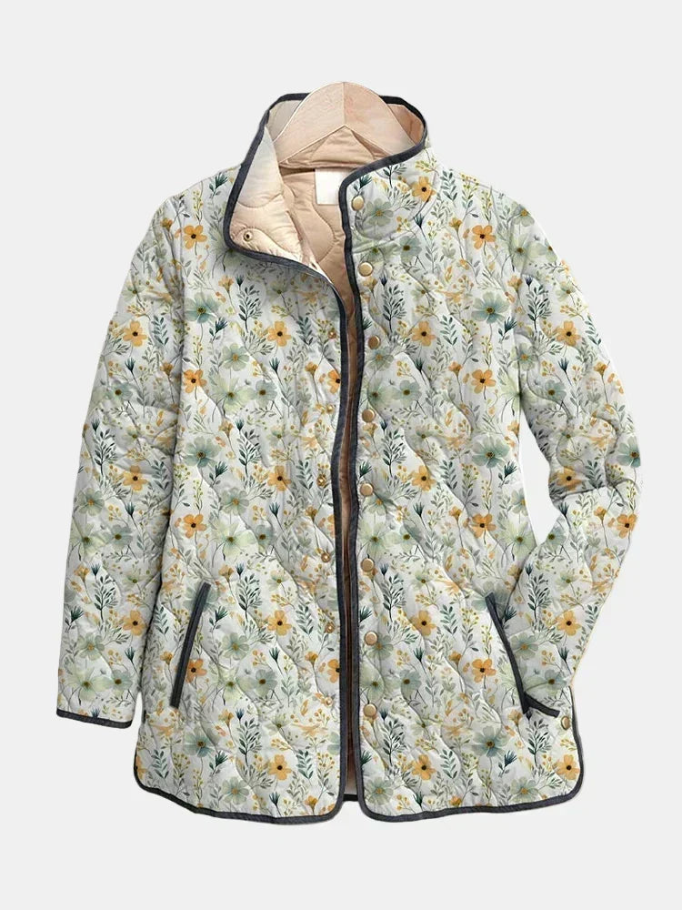 Floral Print Quilted Longline Open Front Jacket 3