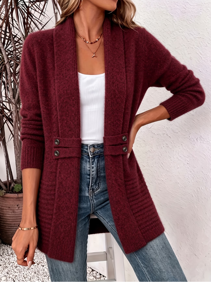 Shawl Collar Button Tab Open Front Longline Cardigan 3