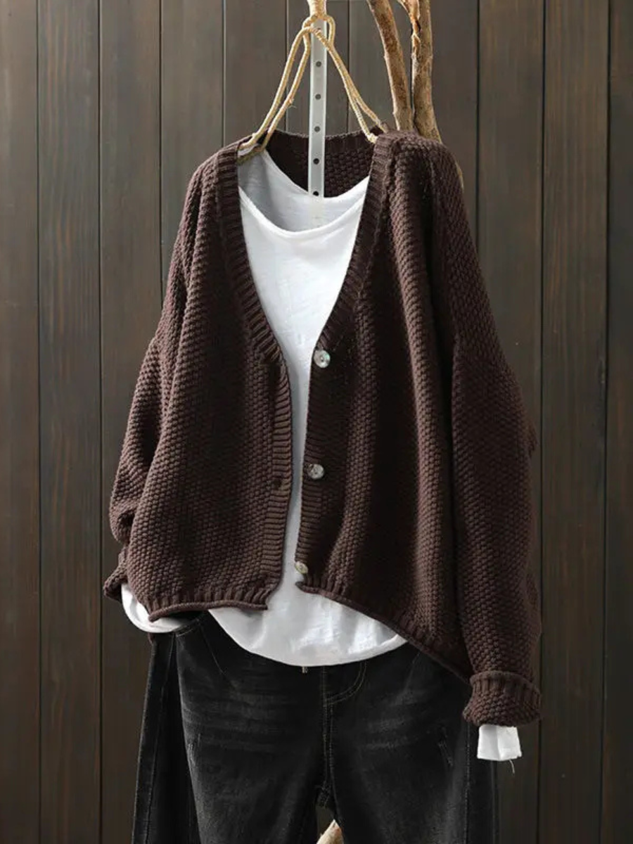 V-Neck Button Front Chunky Knit Oversized Cardigan 4
