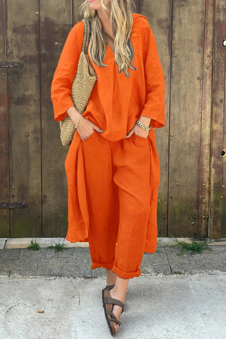 V-Neck Long Sleeve Tunic Top and Pants Two Piece Set 5