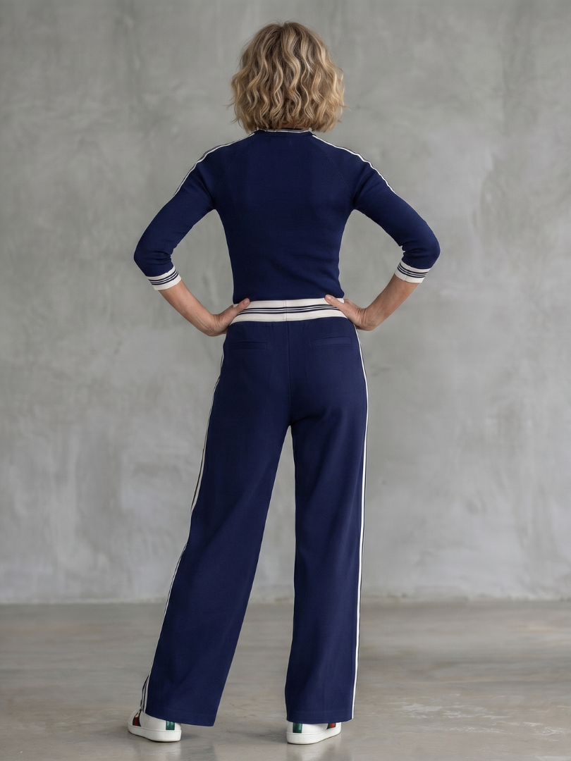 Mock Neck Long Sleeve Top and Side Stripe Wide Leg Pants Two Piece Set 4