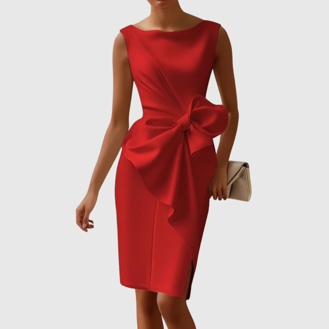 Boat Neck Sleeveless Side Bow Sheath Dress 3