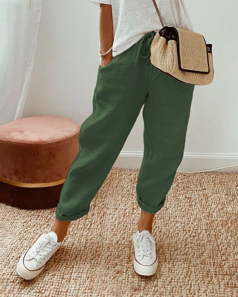 High Waist Drawstring Tapered Pants 5