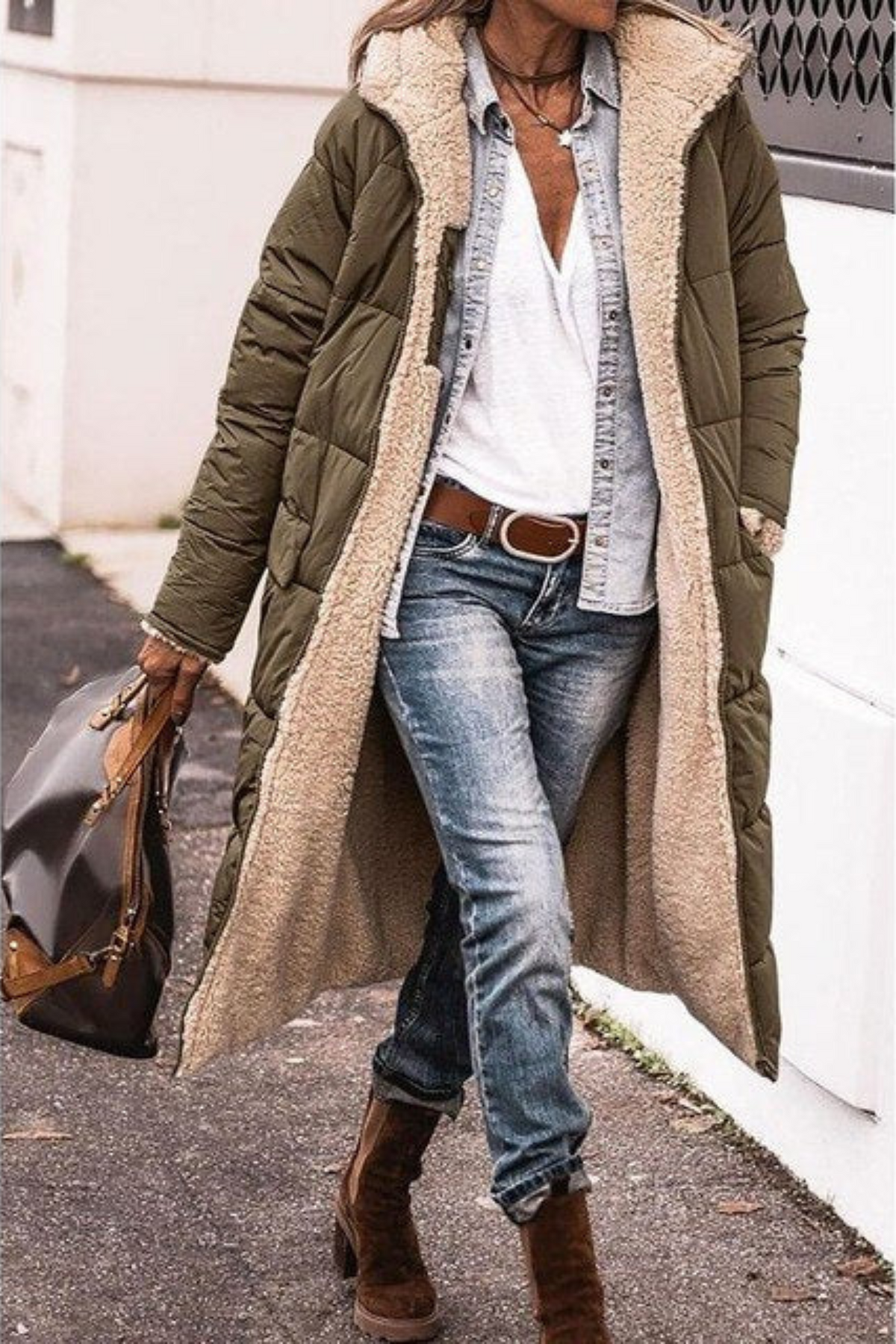 Reversible Sherpa Lined Quilted Longline Coat 11