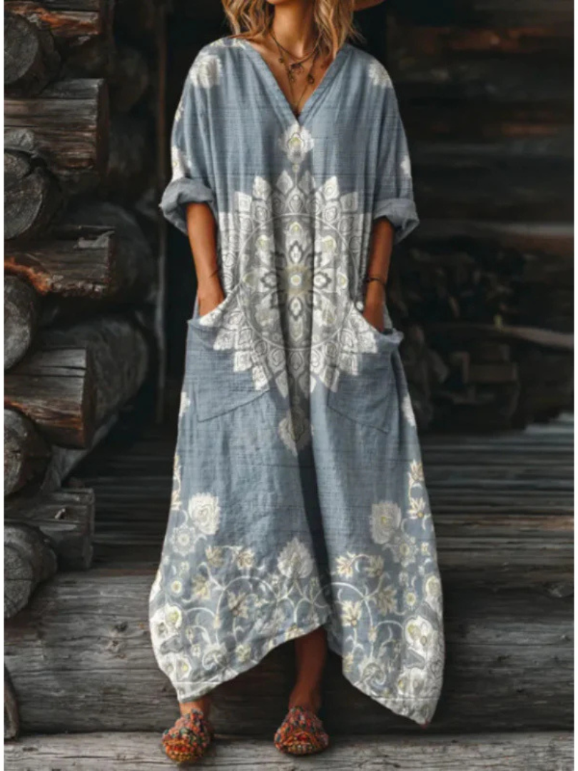 Paisley Floral Long Sleeve Round Neck Maxi Dress 4