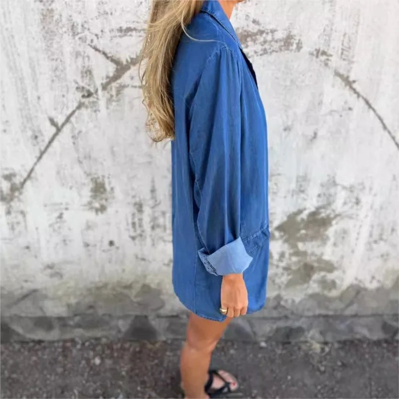 Denim Look Lapel Button Front Blazer 3