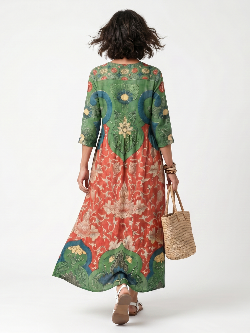Floral Print V-Neck Pocket Maxi Dress 4