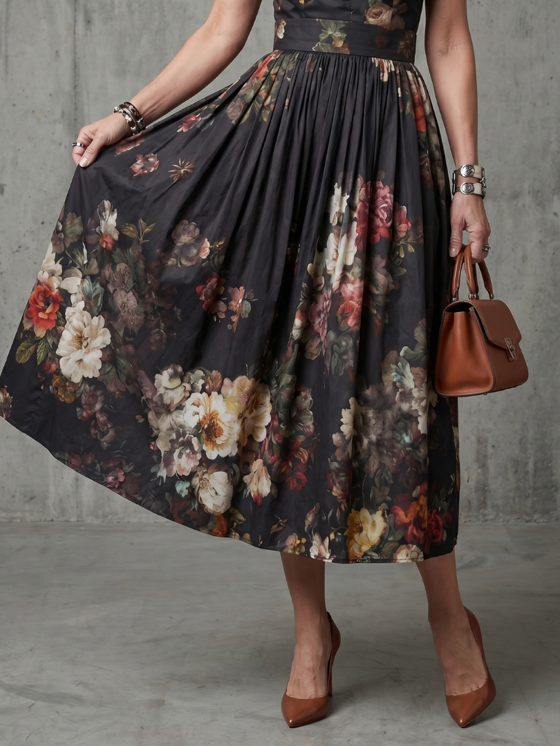 Floral Print Mock Neck Keyhole Sleeveless Belted Midi Dress 4