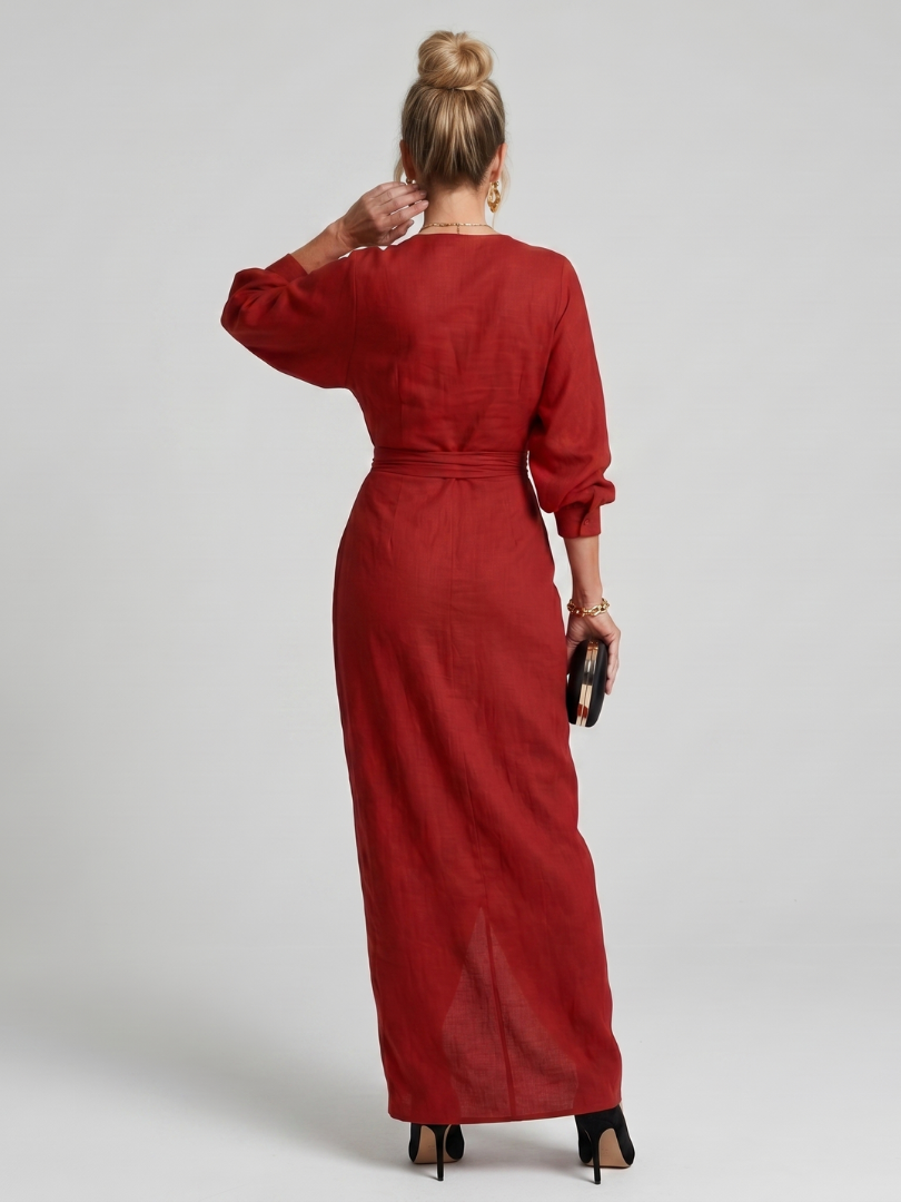 Wrap V-Neck Long Sleeve Ruched Draped Maxi Dress 4