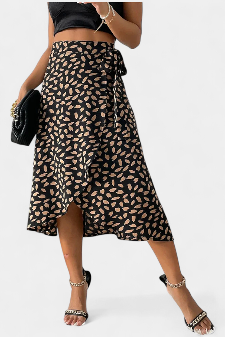 Animal Print Tie Waist Wrap High Low Midi Skirt 6