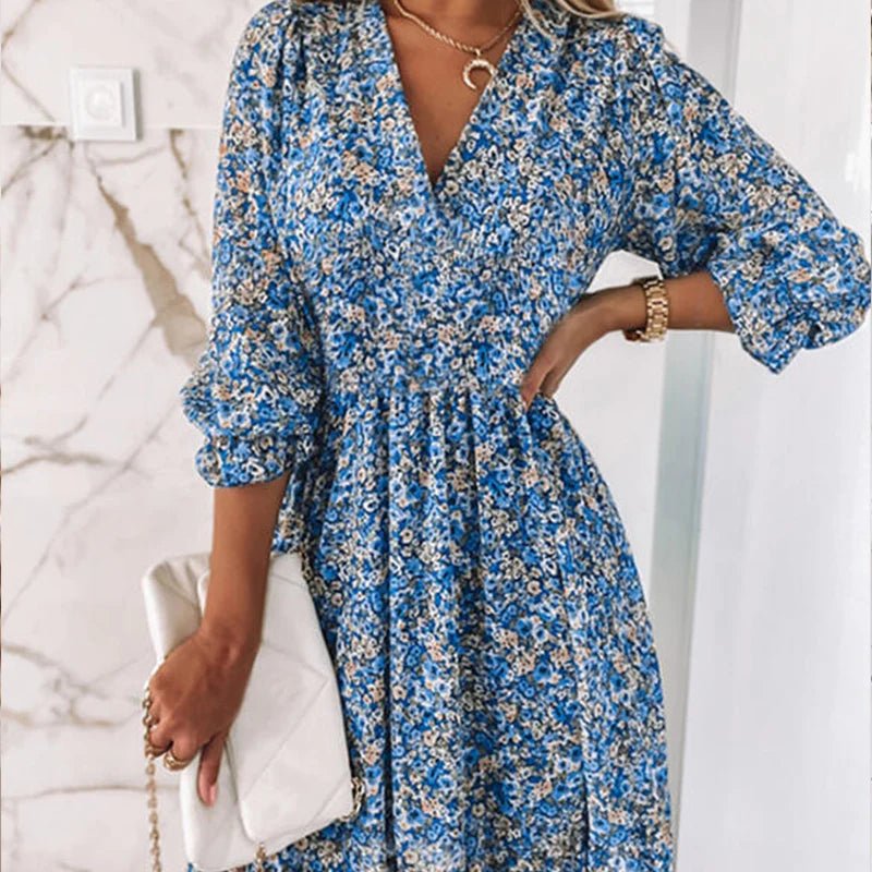 Floral V-Neck Ruffle Cuff Smocked Waist Mini Dress 5