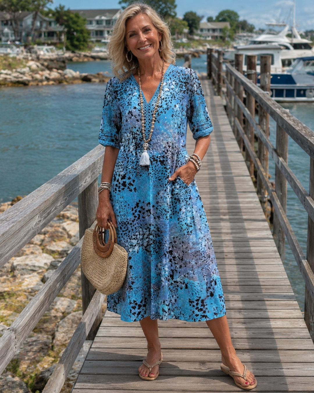 V-Neck Short Sleeve Animal Print Tiered Midi Dress 2