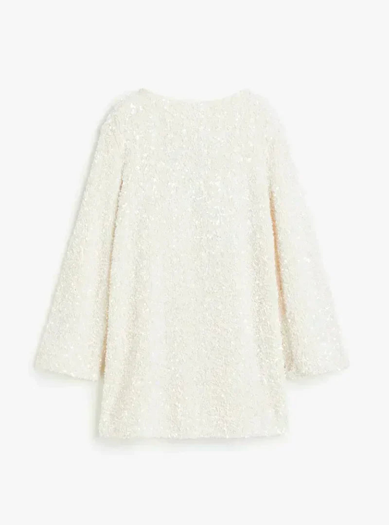 Sequin Boat Neck Long Sleeve Bell Cuff A-Line Mini Cocktail Dress - View 9