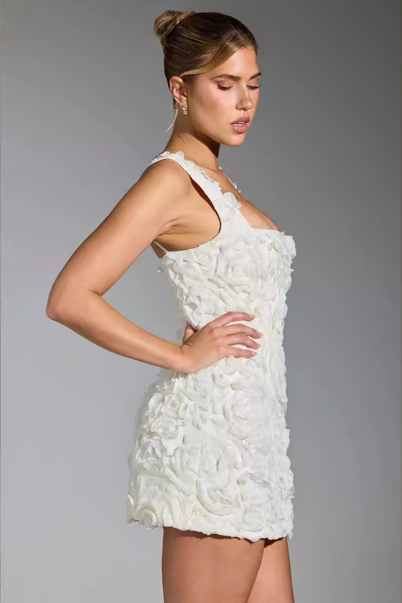 Floral Applique Square Neck Corset Bodycon Mini Dress - View 3