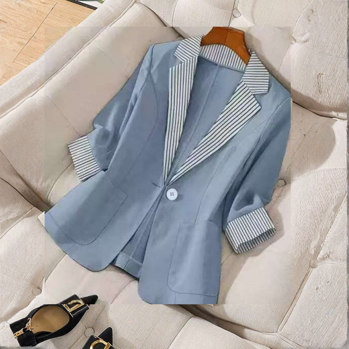 Notch Lapel Single Button Long Sleeve Blazer 3