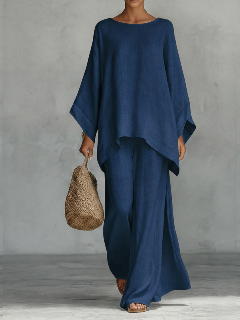 Boat Neck Top and Wide Leg Pants Two Piece Set 4