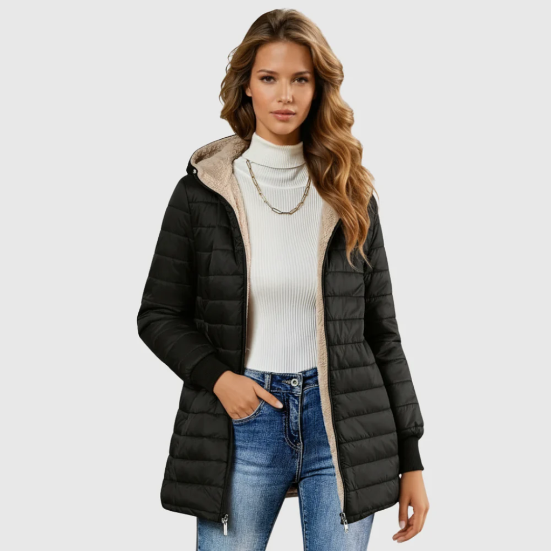 Hooded Sherpa Lined Zip Front Longline Puffer Jacket 2