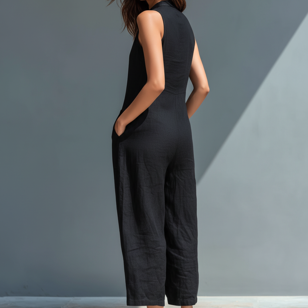 Sleeveless Button Front Wide Leg Jumpsuit 3