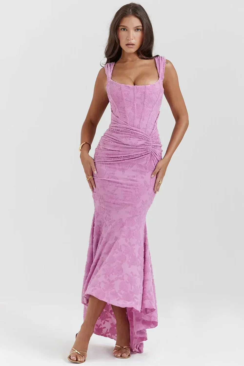 Square Neck Corset High Low Mermaid Maxi Dress