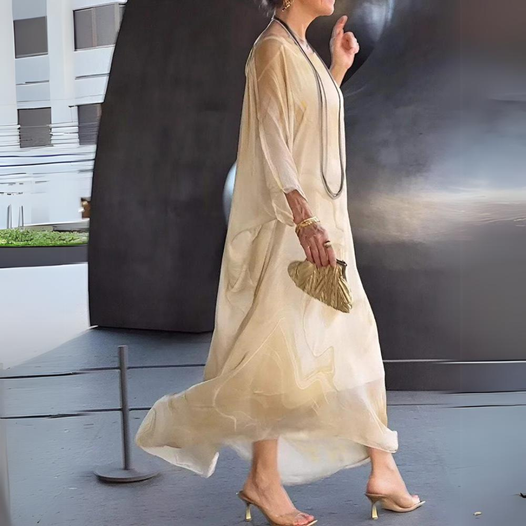Marble Print Batwing Sleeve Kaftan Maxi Dress - View 4