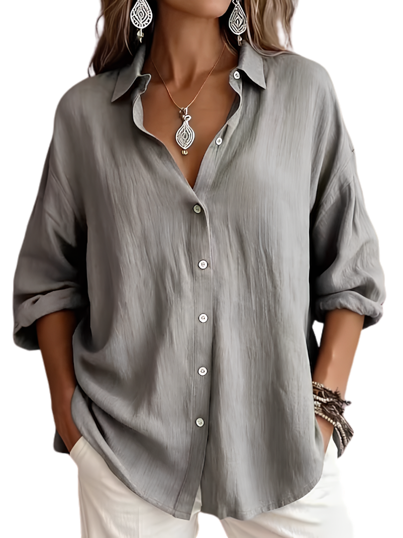 Collared Long Sleeve Relaxed Button Up Shirt 4