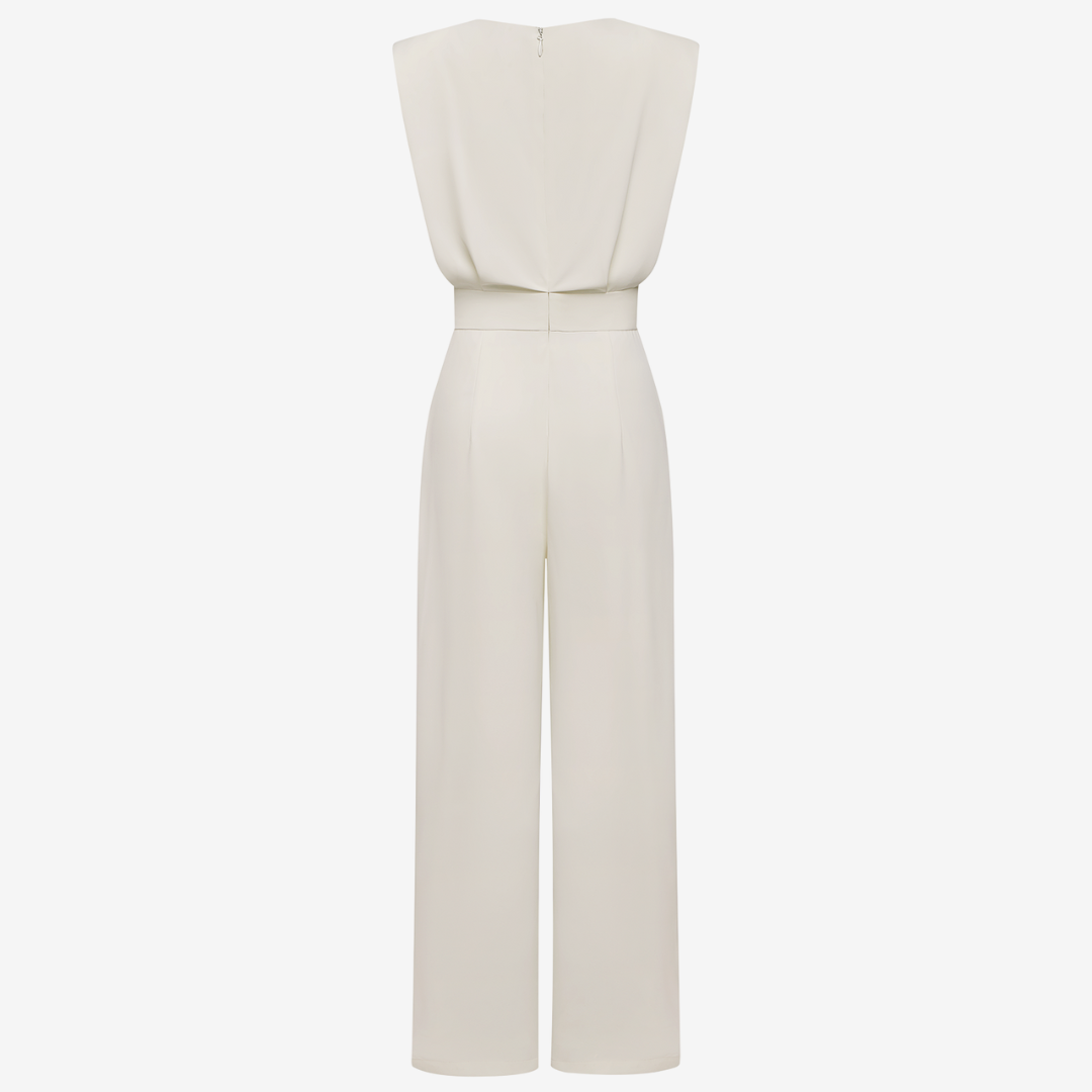 Round Neck Sleeveless Padded Shoulder Wide Leg Jumpsuit 4