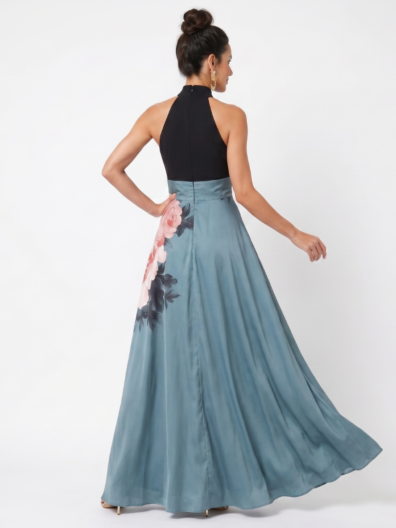 Floral Halter Neck High Split Maxi Dress 4