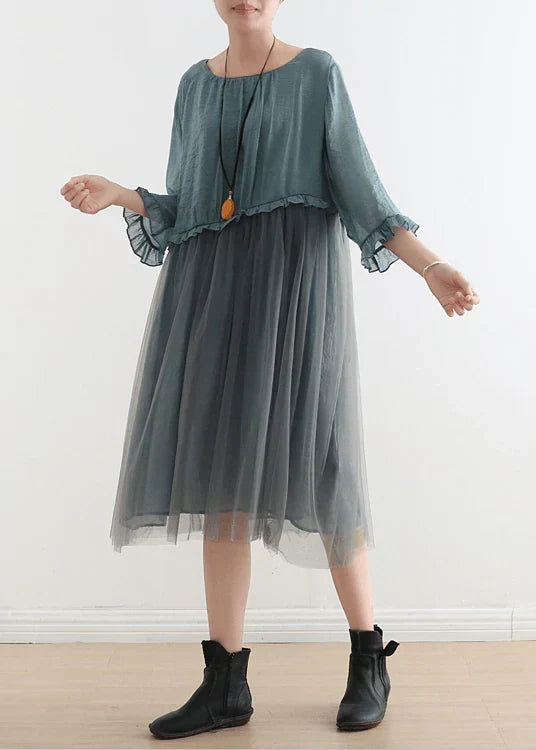 2022 Blue Tulle Maxi dresses patchwork chiffon Summer Dresses - View 4