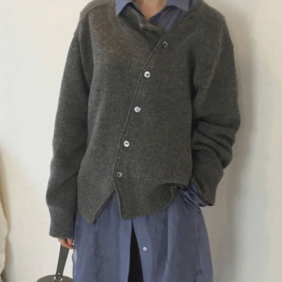 Crew Neck Drop Shoulder Button Front Knit Cardigan 4