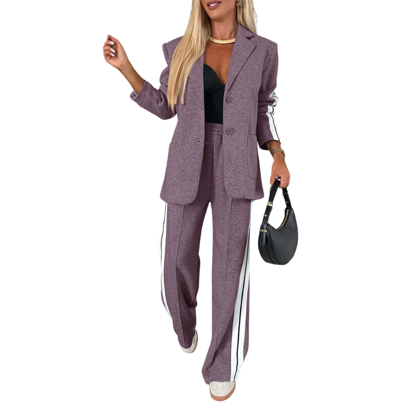 Side Stripe Blazer and Wide Leg Pants Two Piece Set 4
