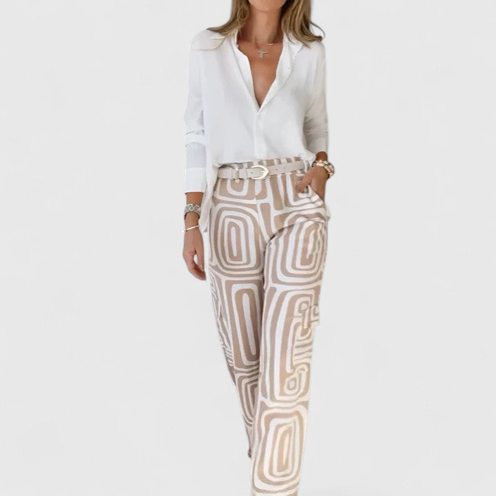Geometric Print Belted Wide Leg Pants 5