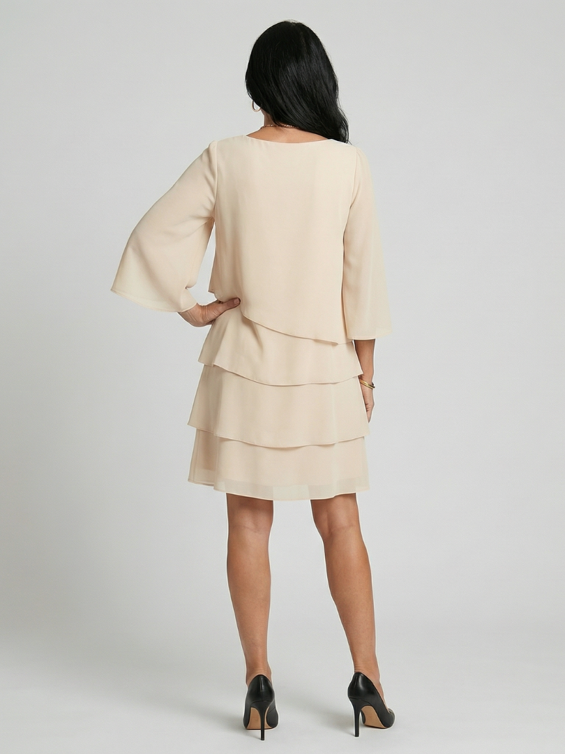 Layered Tier Bell Sleeve Knee Length Dress 4