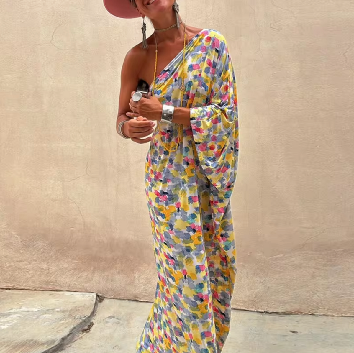 Rosetta Floral Print One Shoulder Maxi Dress - View 5