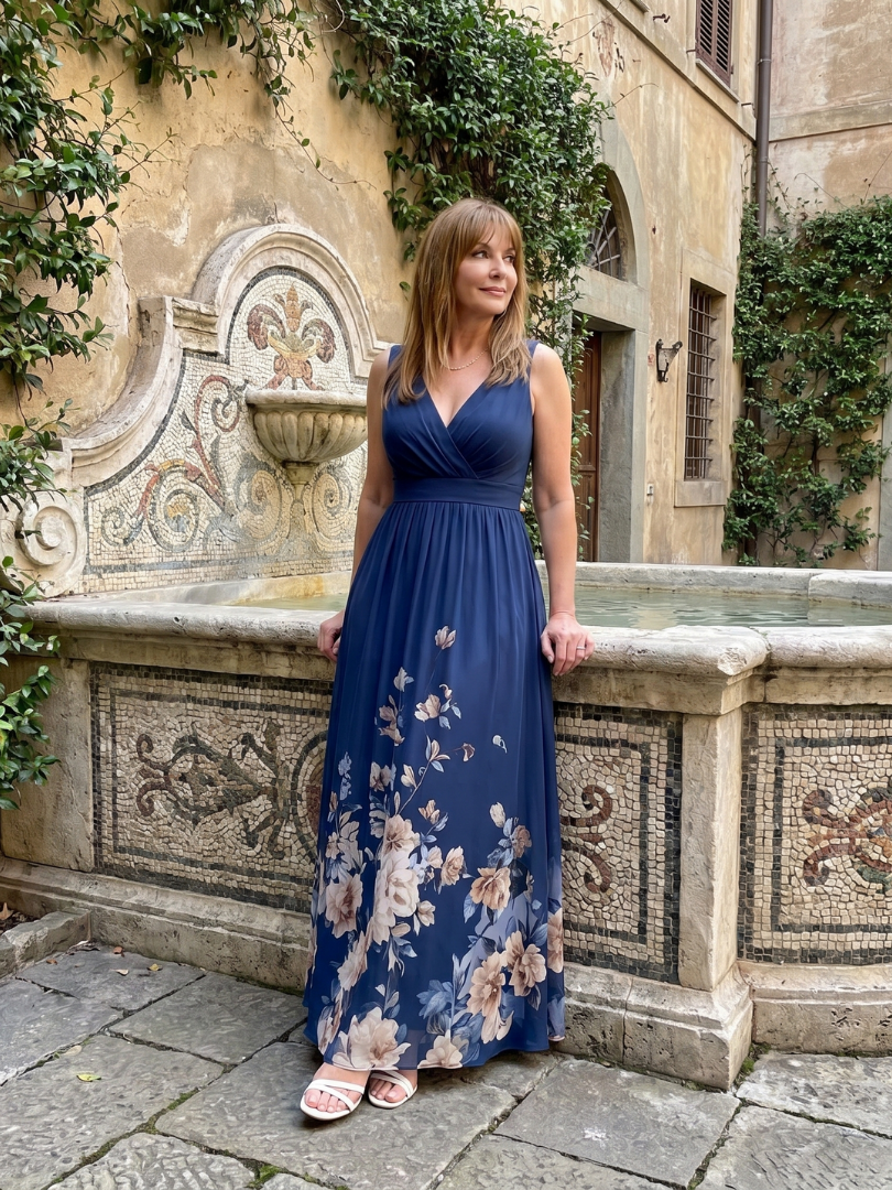 Floral Hem V-Neck Sleeveless Chiffon Maxi Dress 9