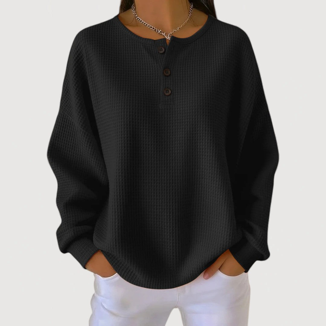 Waffle Knit Henley Button Long Sleeve Sweatshirt 4