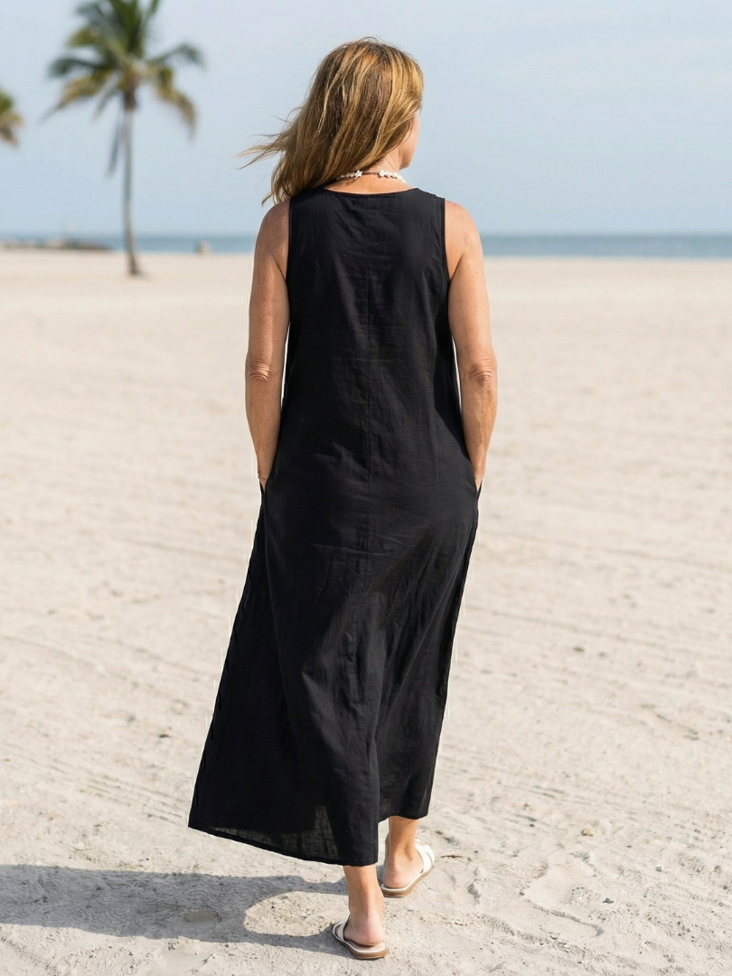 Split Neck Sleeveless Floral Hem Maxi Dress 4