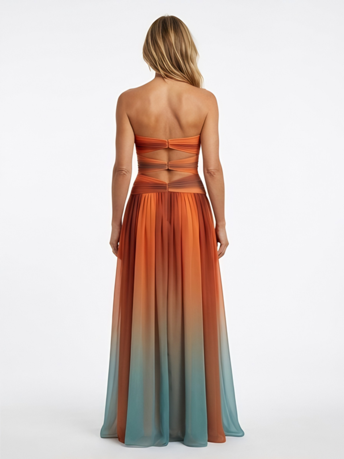 Twist Front Cut Out Strapless Ombre Maxi Dress 3