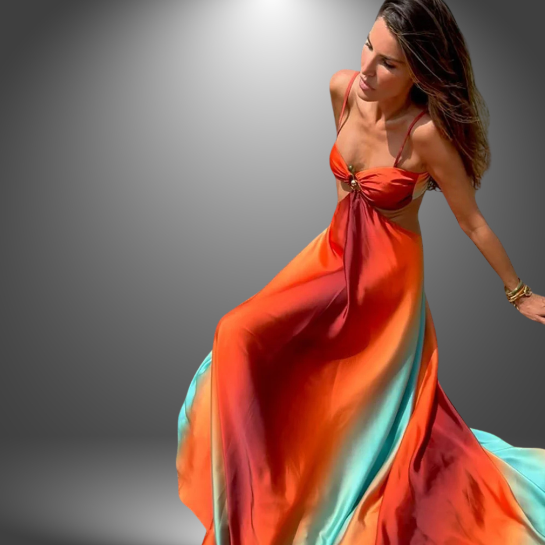 Spaghetti Strap Cut Out Waist Flowing Maxi Gown for Prom 4
