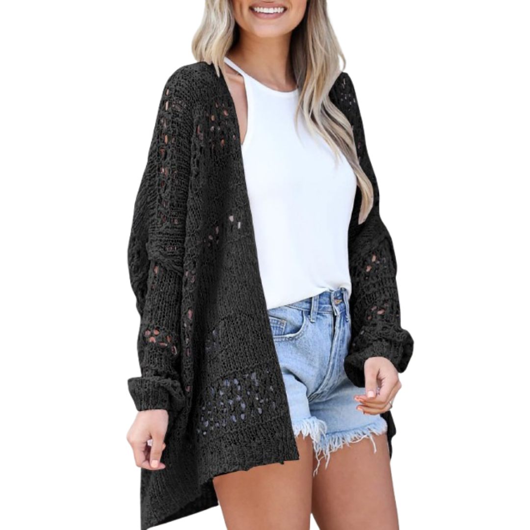 Open Front Pointelle Knit Oversized Cardigan 5