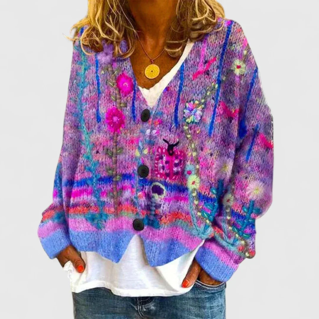 Floral V-Neck Button Front Knit Cardigan 4