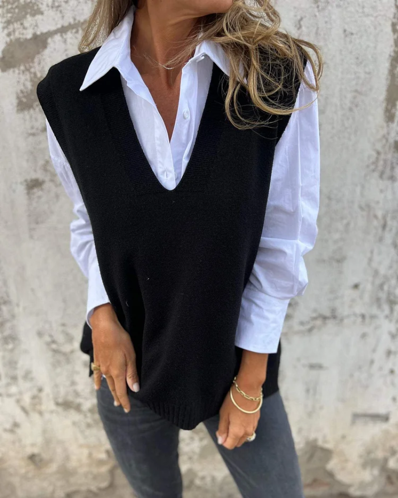 Deep V-Neck Sleeveless Knit Sweater Vest 5