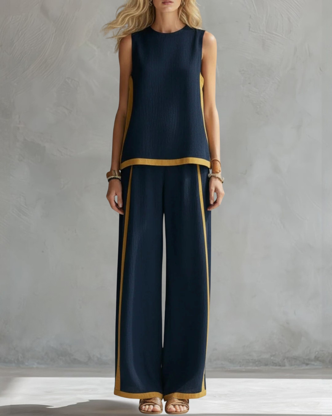 Contrast Trim Sleeveless Top and Wide Leg Pants Two Piece Set 2