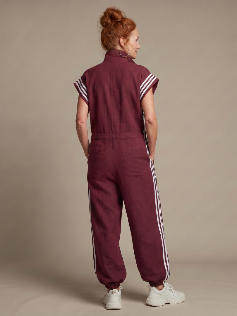 Zip Front Side Stripe Sleeveless Jogger Jumpsuit 4