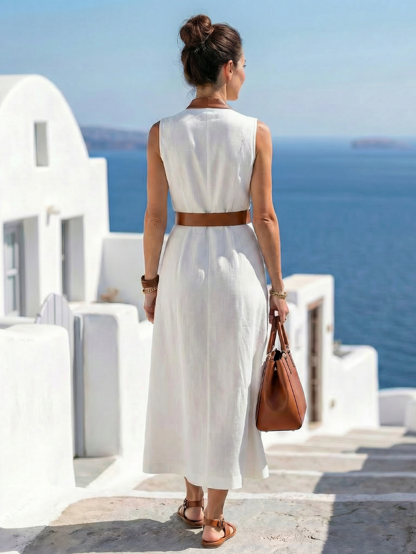 Contrast Belt Wrap V-Neck Sleeveless Maxi Dress 5