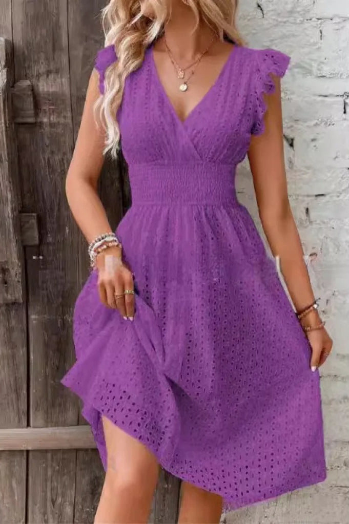 VNeck Lace Waist Mini Dress - View 10